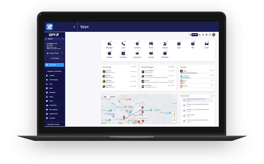 Painel de controle SpyX para monitorar