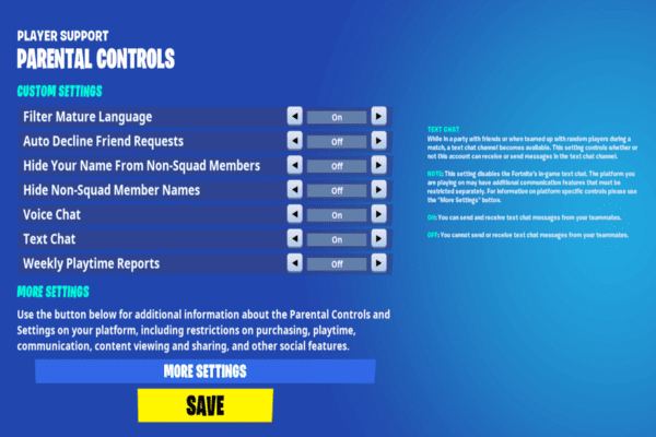 establecer control parental para fortnite