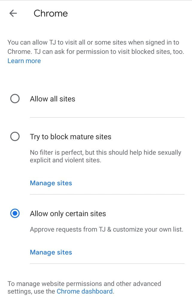 Allow only certain sites