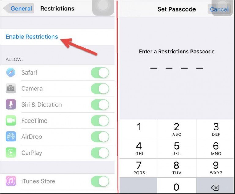 saisir la restriction