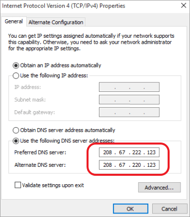 Windows에서 DNS 구성을 사용하여 포르노 사이트 차단