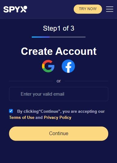 Créez un compte SpyX avec votre adresse e-mail.