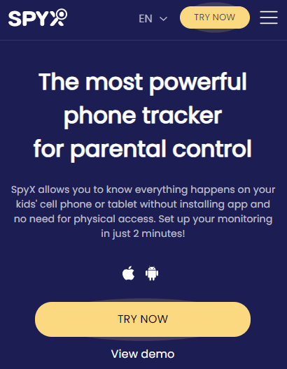 Screenshot of  SpyX's homepage