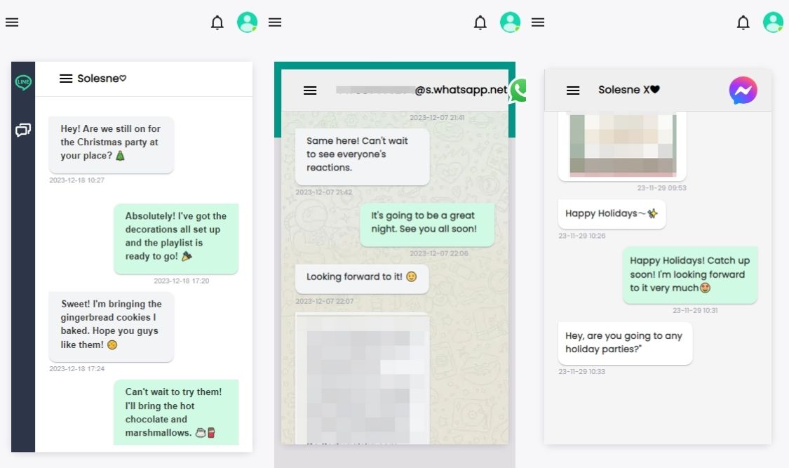 Screenshots of actual experience monitoring LINE & WhatsApp & Messenger.