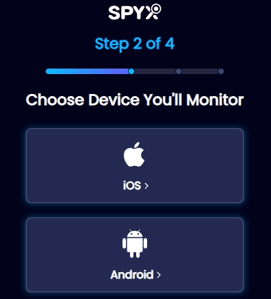 Elija el dispositivo que desea monitorear, iPhone o Android.