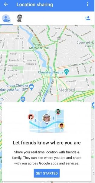 Real screenshot of Google Maps Location Sharing user interface