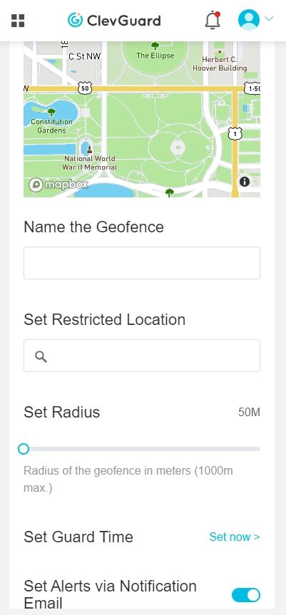 Screenshot of the geofence of Kidsguard pro