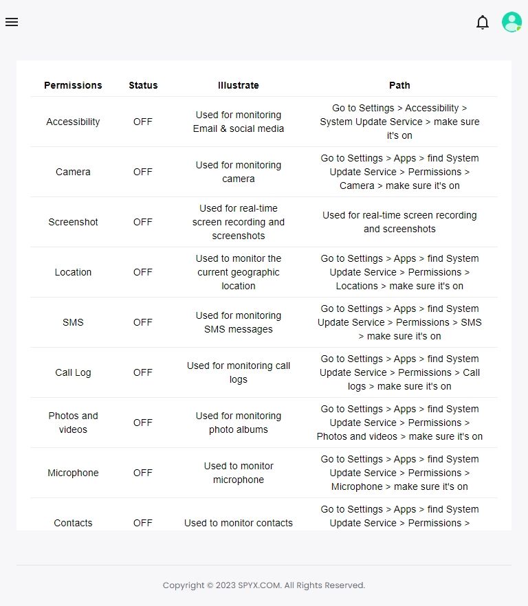 SpyX user real data screenshot