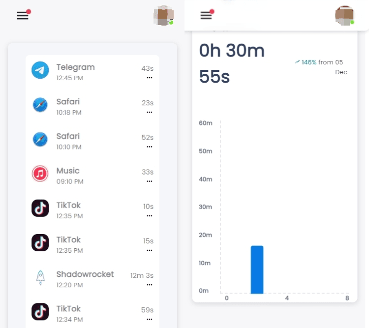 App usage time monitored by SpyX