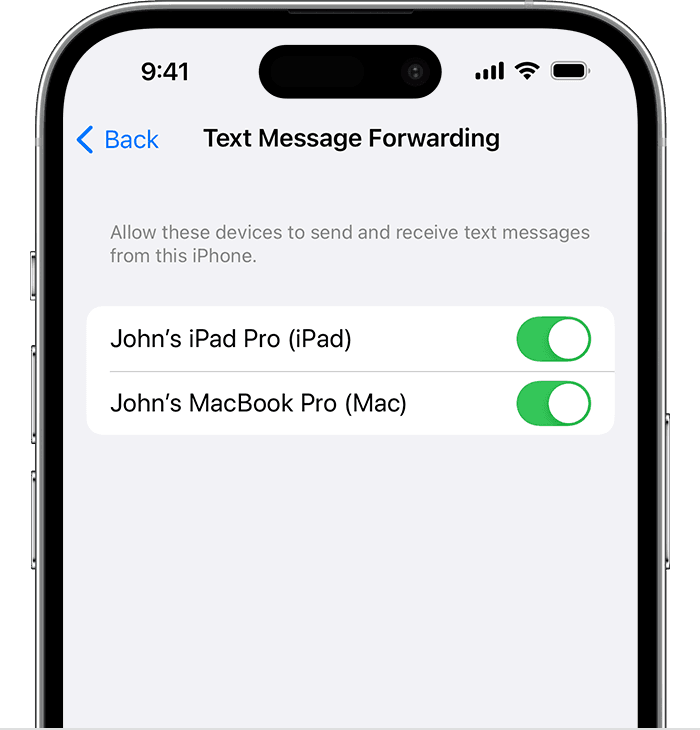 Transfert de messages texte iOS