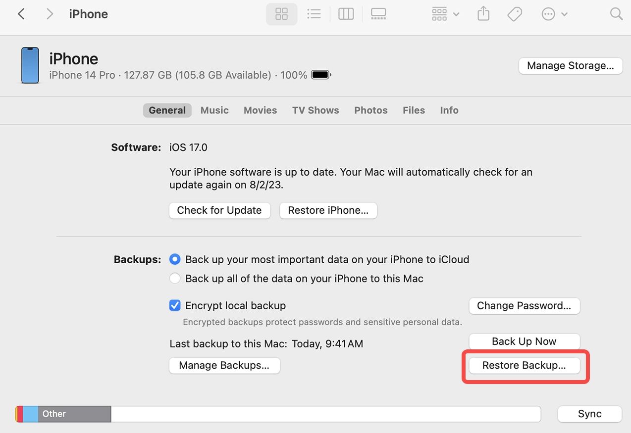 Restore backup using iTunes