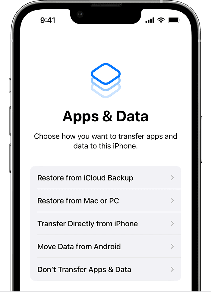 Restore data from iCloud backup