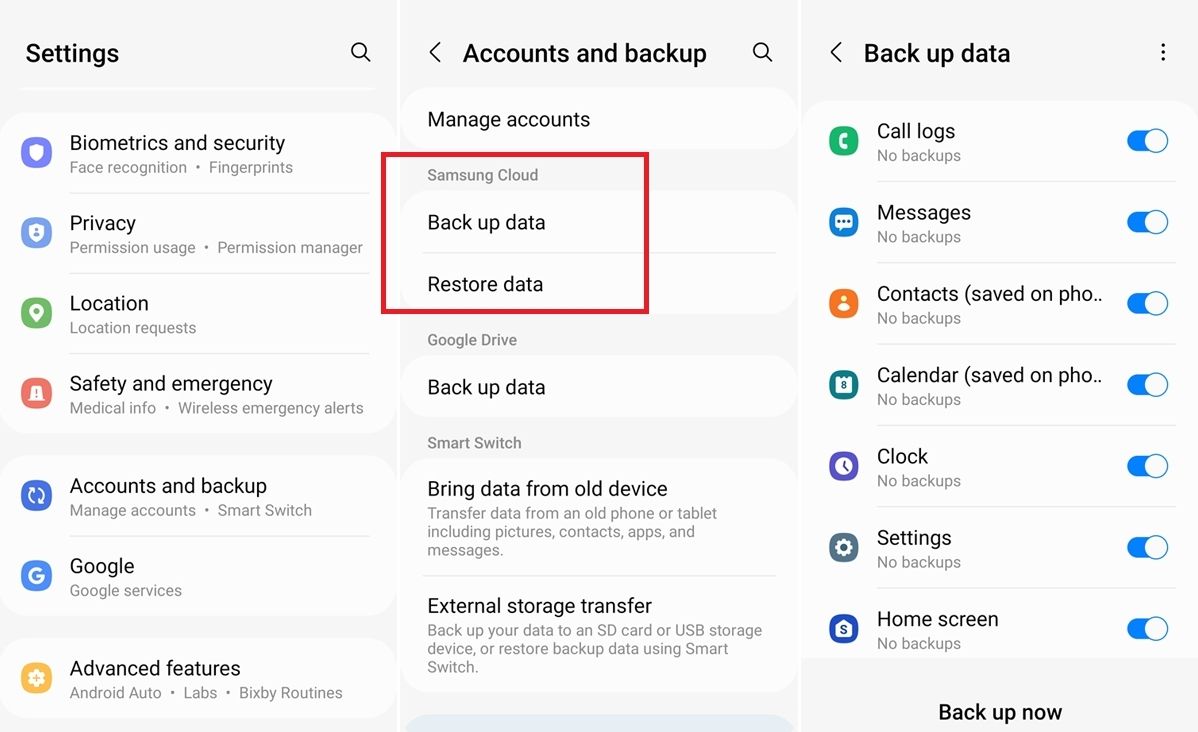 Android cloud space backup