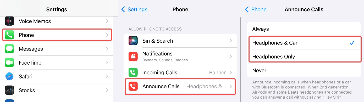 Steps of how to activate Announce Calls.