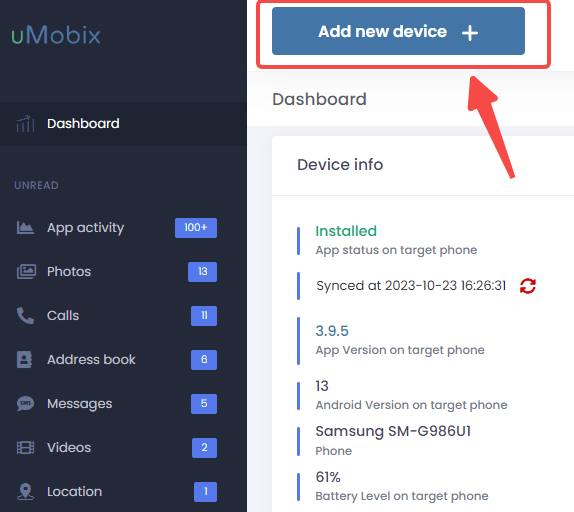 Add new device in uMobix dashboard