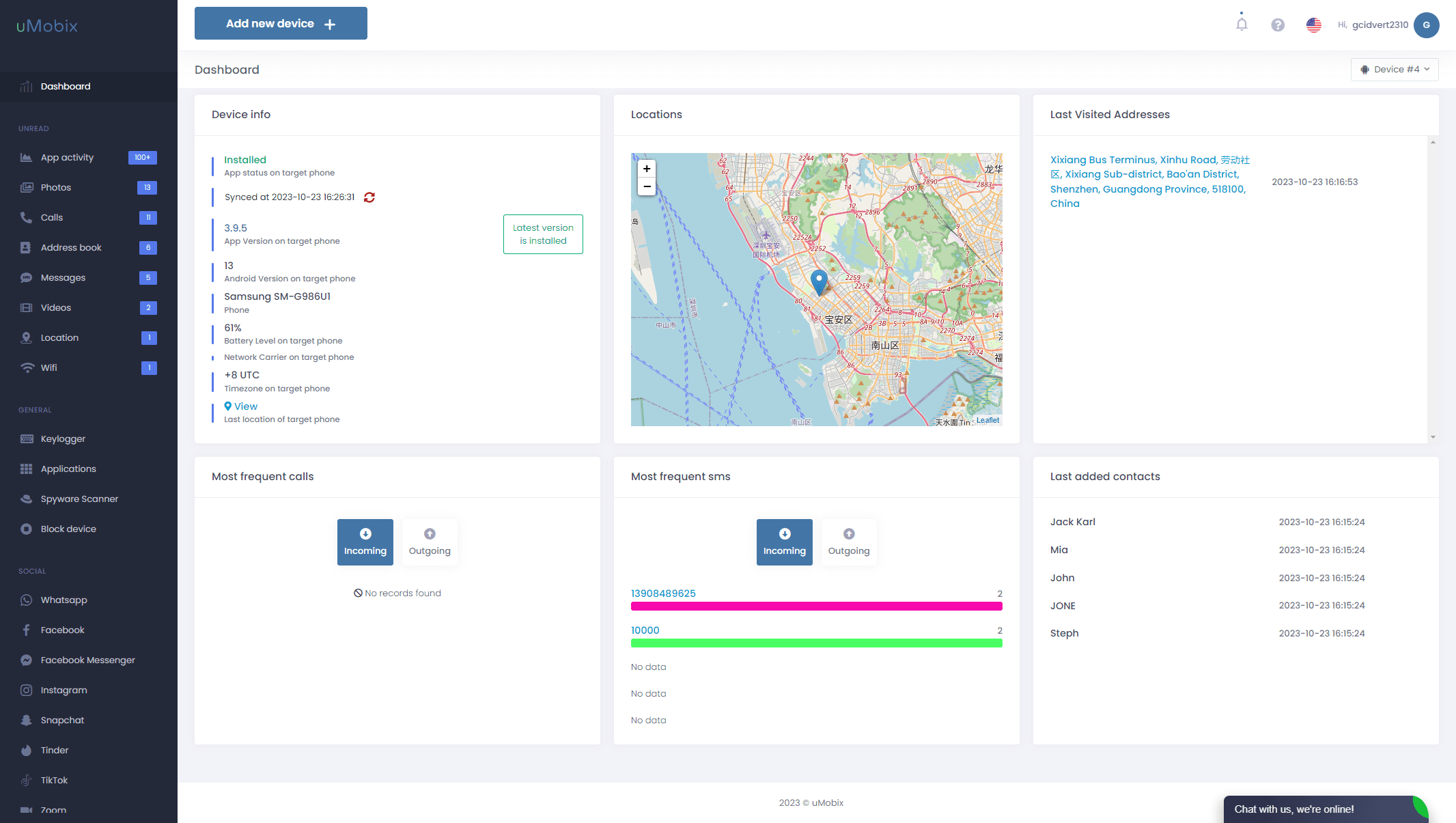 uMobix dashboard data