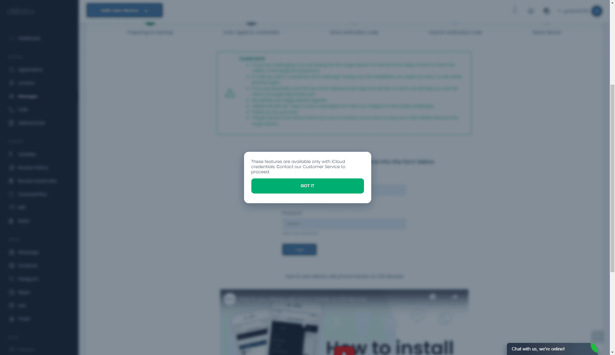 Echter Screenshot von uMobix, das keine Verbindung zu iCloud herstellen kann