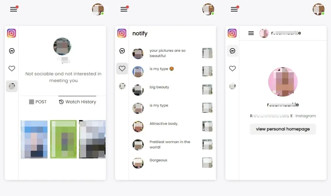 Screenshot of real user Instagram data monitored by SpyX.