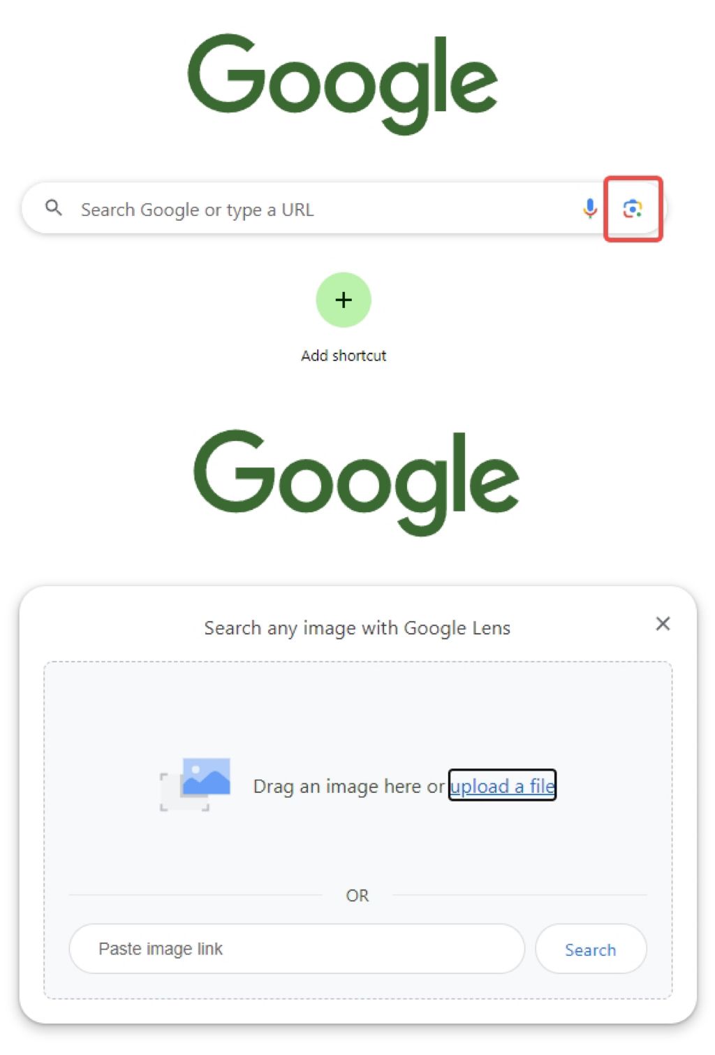 Steps of how to find images in Google search bar.
