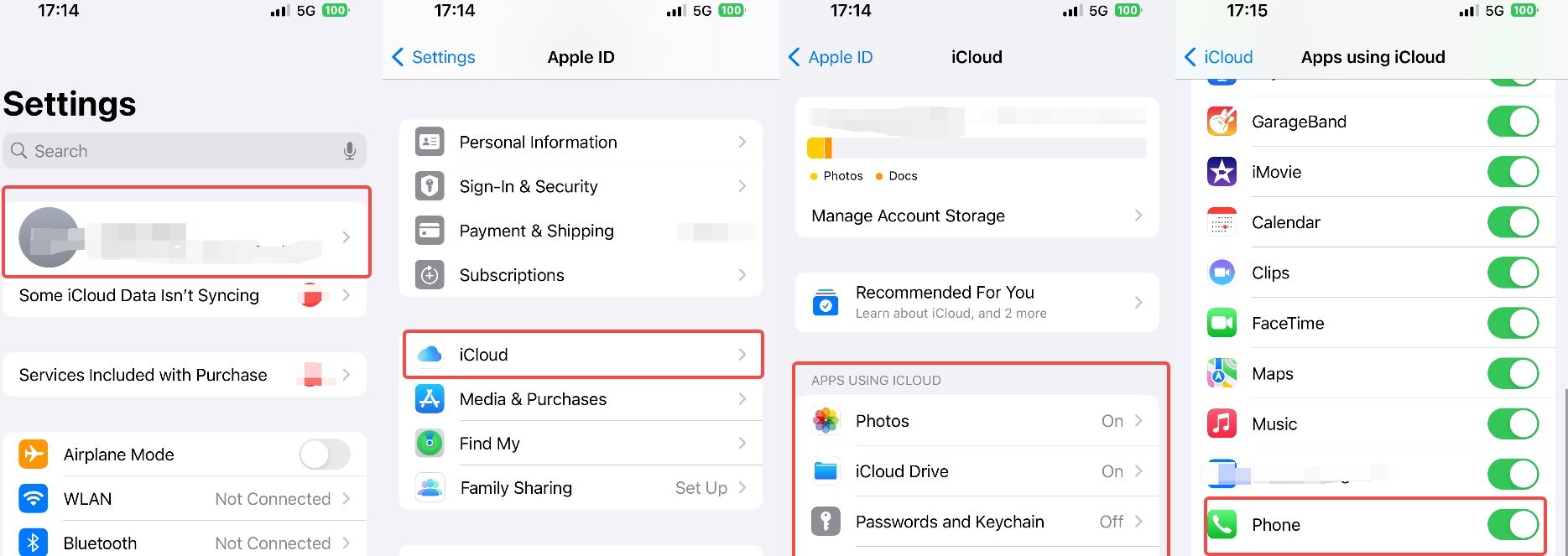 Steps to open iCloud backup of call logs.