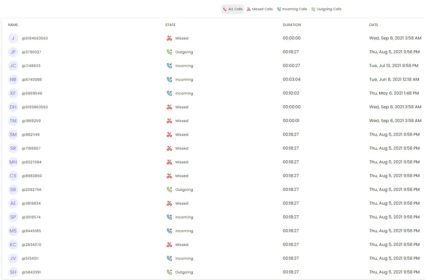 Captura de pantalla de los registros de llamadas monitoreados por SpyX.