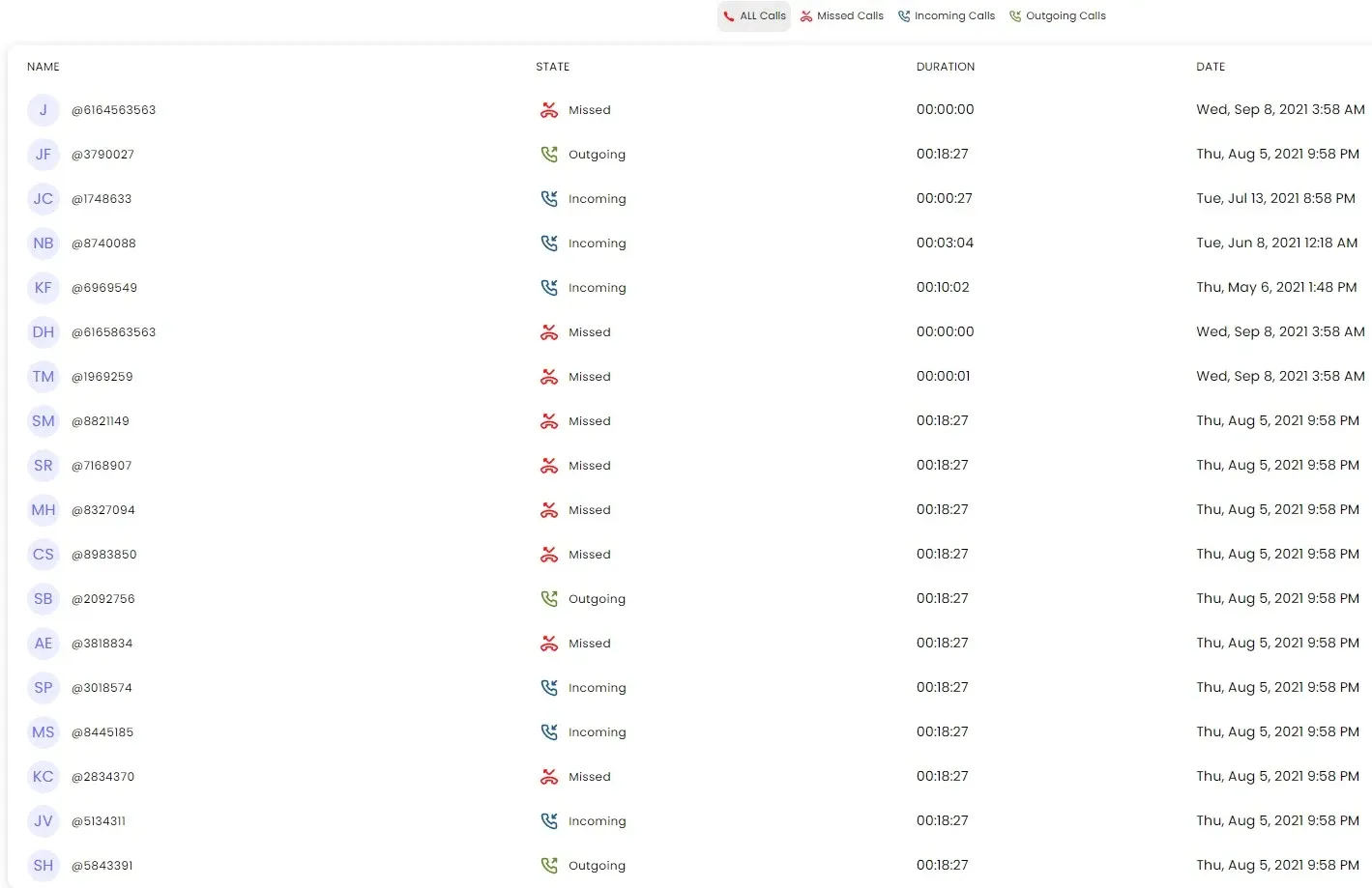Screenshot of SpyX tracking the real user's call history.