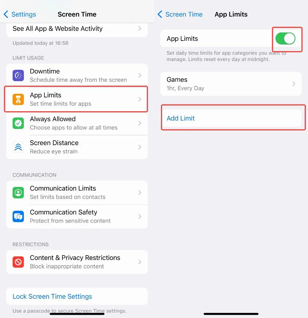 Set App Limits in Screen Time
