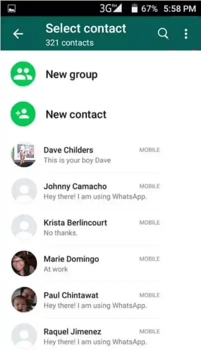 WhatsApp-Kontaktliste anzeigen