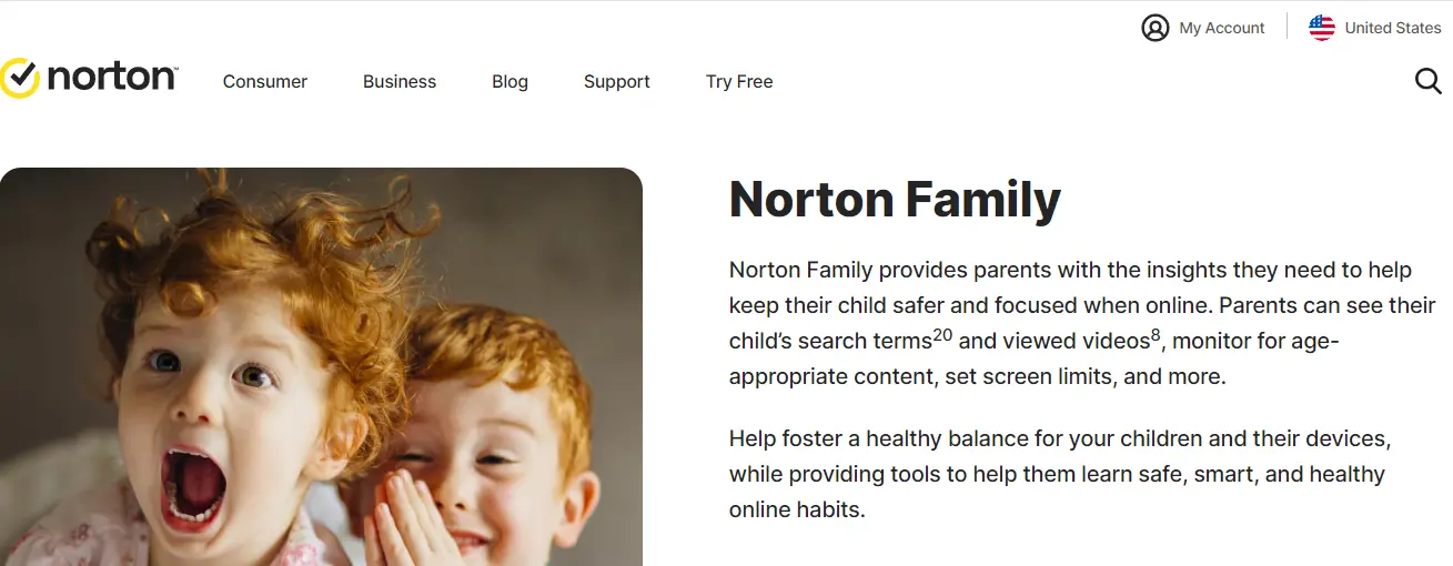 Página de inicio de la Norton Family