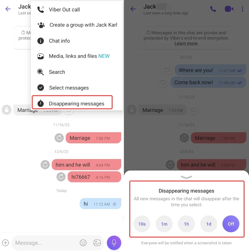 Viber disappearing messages