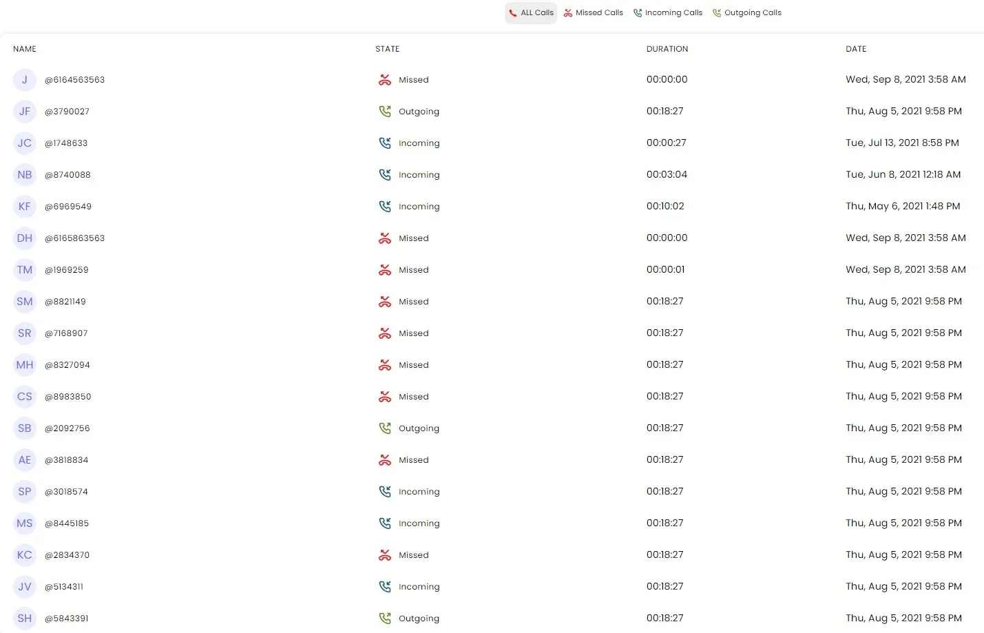 Capturas de pantalla del historial de llamadas de la cuenta real de SpyX.