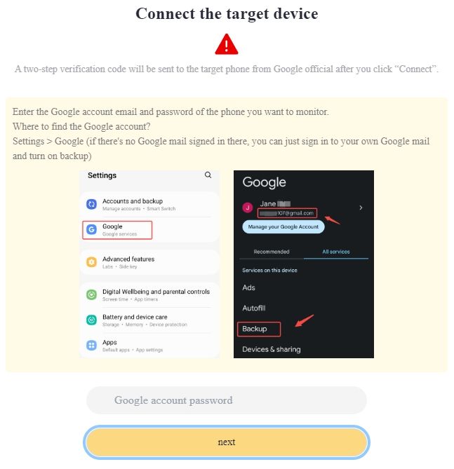 Fill in Google account password.