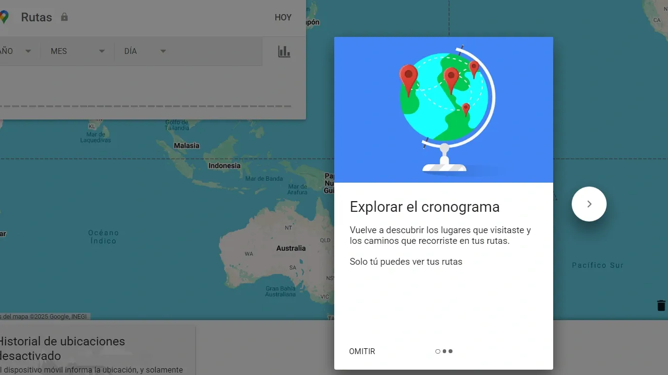 
Imagen de Google Maps en el computador para historial de ubicaciones
