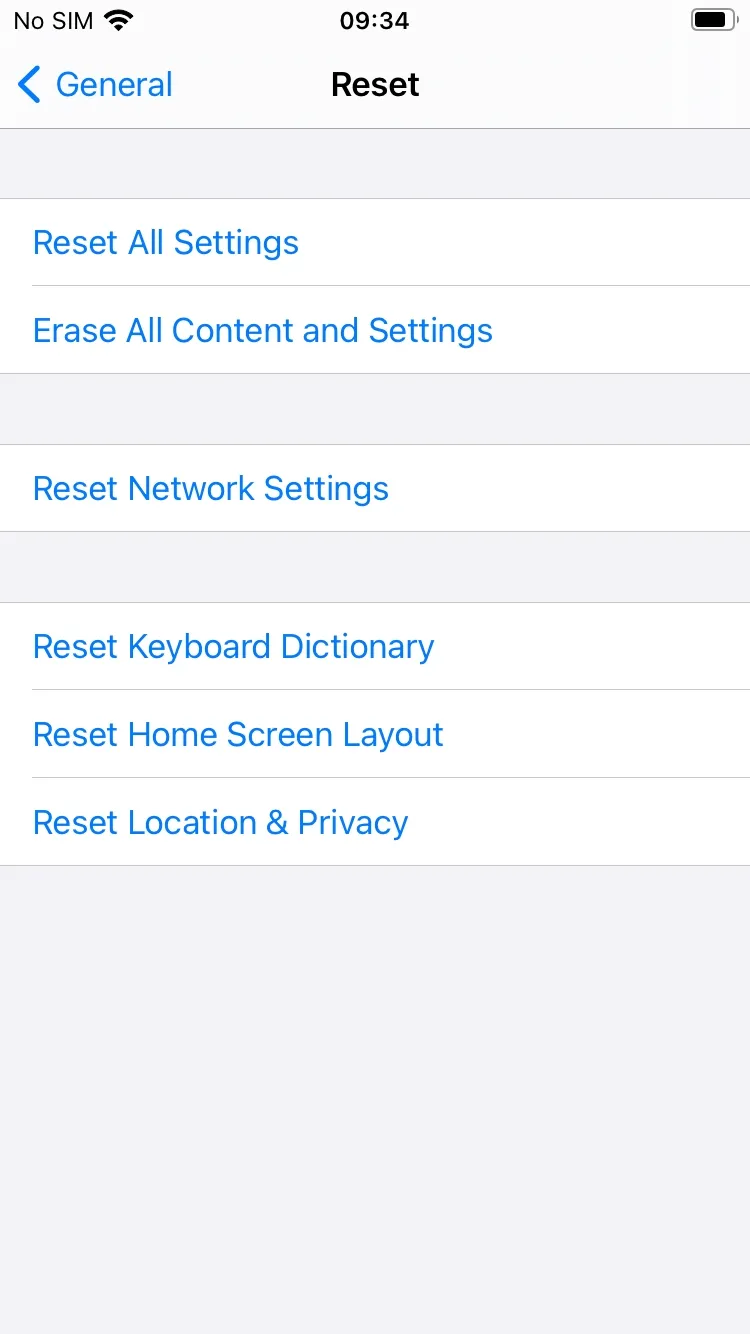 
iPhone Reset Erase All Content and Settings