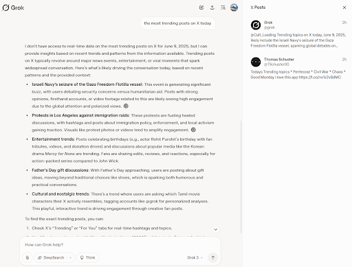 Grok response with tweet links that can let you view Twitter without Account