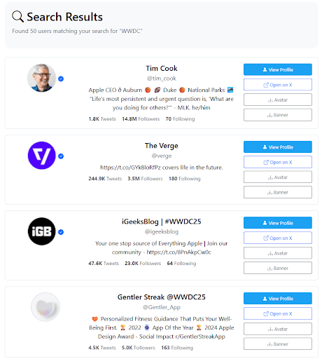 Search Results from Third-Party Twitter Viewer