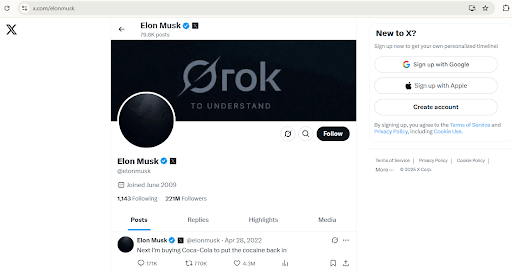 View Elon Musk Twitter Profile by Direct URL