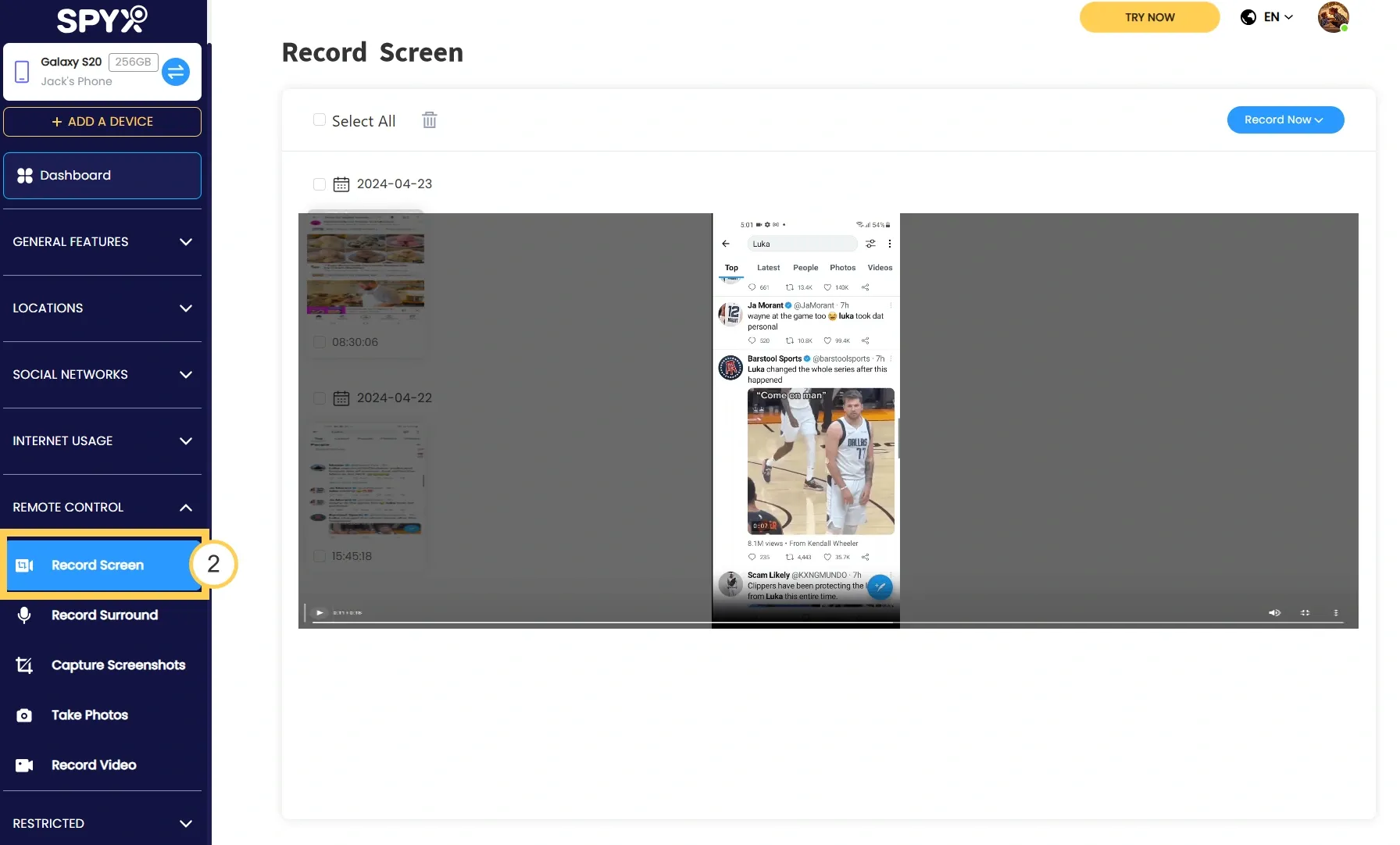 Use SpyX Screen recording to view deleted tweet