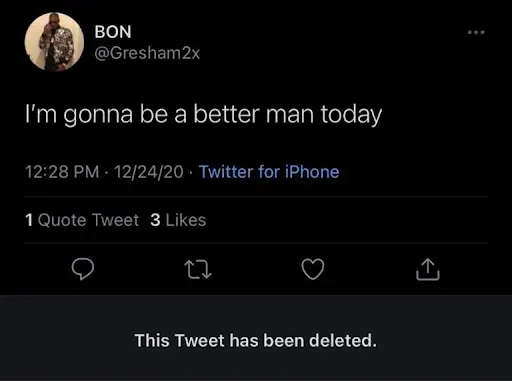 A tweet with a deleted tag