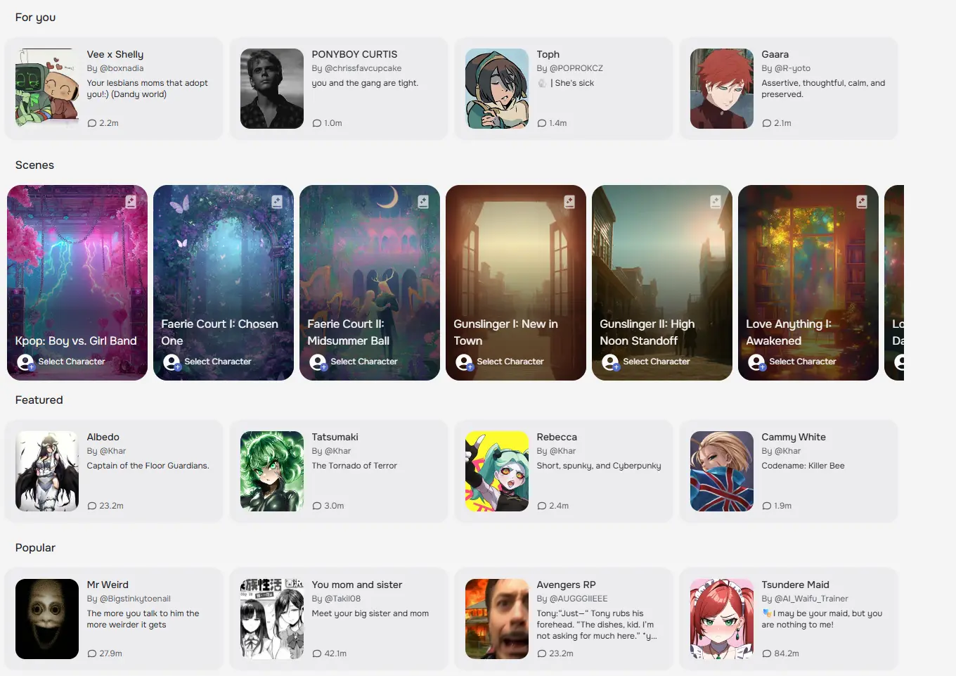Character.ai Homepage
